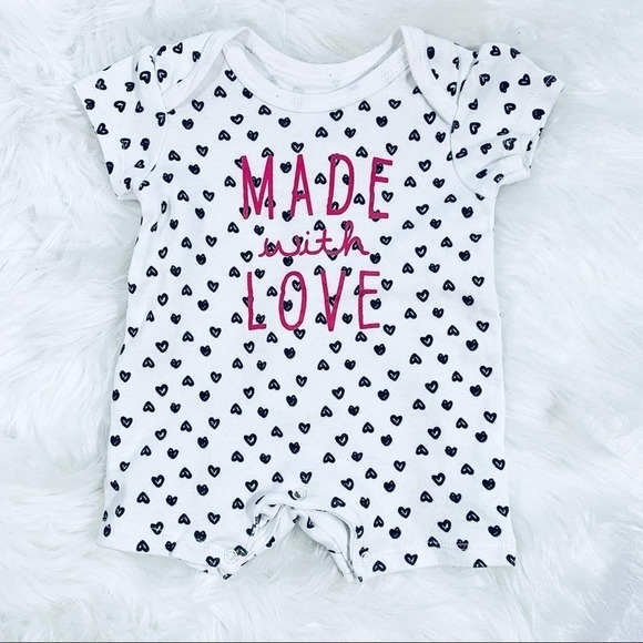 Bob Bebe Made with Love Romper 0-3 Months Infant Baby Girl Hearts White - Picture 1 of 7